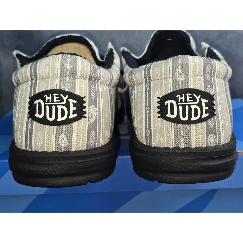 NWB Hey Dude Wally Funk Surf Blanket Grey Black Tribal Loafers Mens Size 14